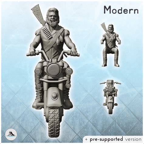 3D Printable Biker Smoking With Grenades And Rifle 2 Gang Modern