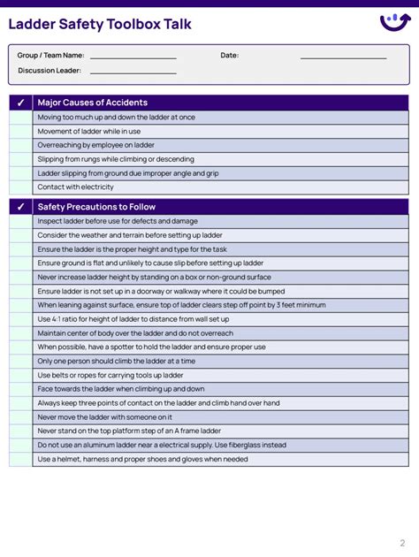 Ladder Safety Toolbox Talk Template Xenia Templates