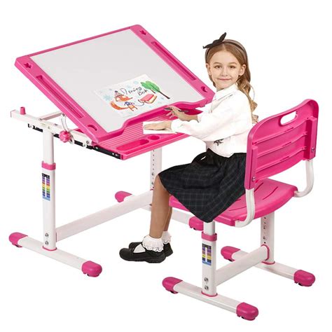 NiamVelo Kids Adjustable Height Activity Desk and Chair Set, Pink ...