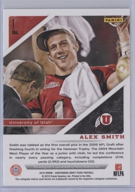 Alex Smith Panini Contenders Draft Auto Alumni Ink Ssp Chiefs Utah