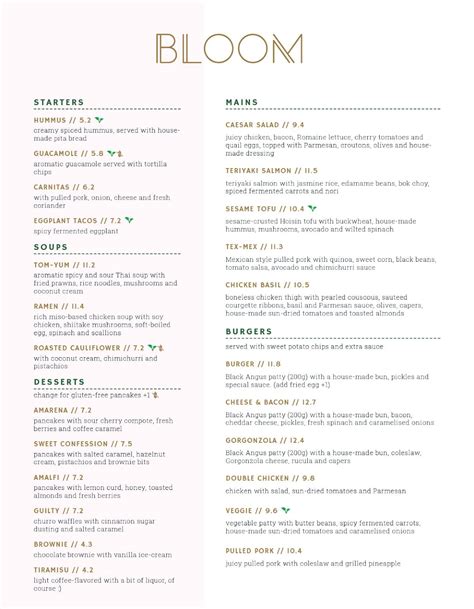 Menu Em Bloom Bistro And Burgers Restaurante Lisboa