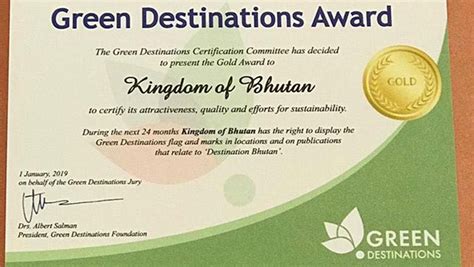 Bhutan Receives Green Destinations Gold Award BBSCL