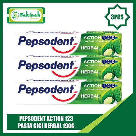 Triplepack Pepsodent Action 123 Pasta Gigi Herbal 190G Penyegar Mulut