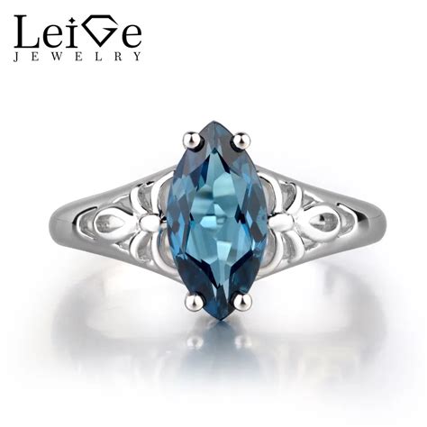 Leige Jewelry anillo solitario de Topacio azul para mujer joyería fina