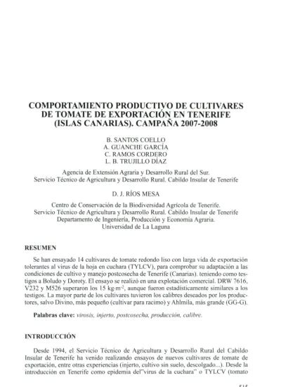 COMPORTAMIENTO PRODUCTIVO DE CULTIVARES DE TOMATE DE EXPORTACIÓN EN