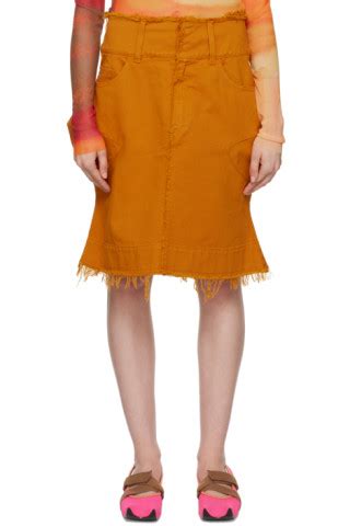 Orange Paneled Denim Miniskirt By Paula Canovas Del Vas On Sale