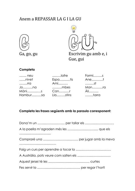 Ejercicio De G O Gu Ortografia Ortograf A Llengua Catalana