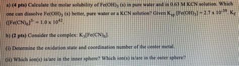 Solved A Pts Calculate The Molar Solubility Of Fe Oh Chegg