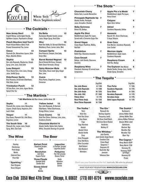 Coco Club Menu, Menu for Coco Club, Brighton Park, Chicago - Urbanspoon/Zomato