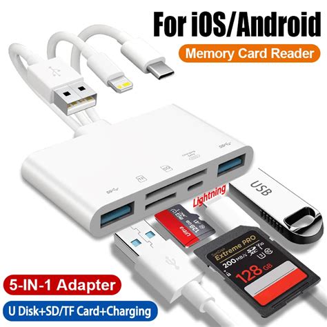 Rel Mpago Para SD TF Memory Card Reader 5 Em 1 Adaptador USB OTG