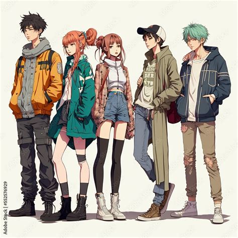 Group of young people in anime style, manga girls and boys Generative ...