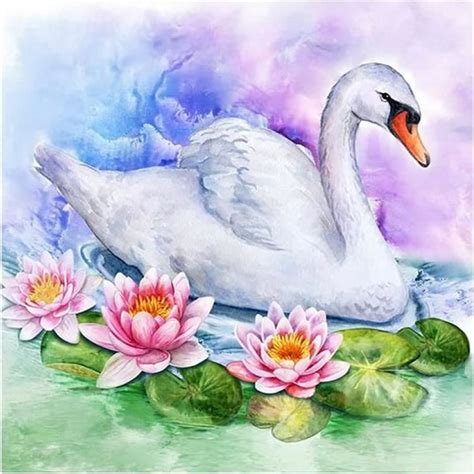 Kit de broderie diamant à faire soi même pierres carrées cygne 40x40cm