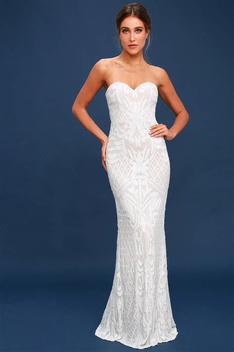 Olivia White Sequin Strapless Maxi Dress Dresses Images 2022