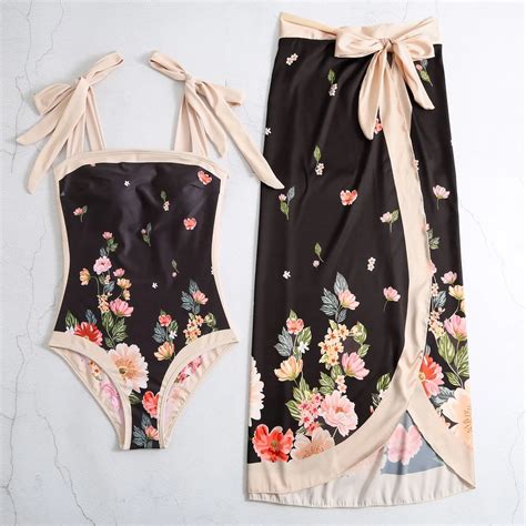 Asymmetrical Two Sided Swimwear For Female Floral Print Bikini Sets