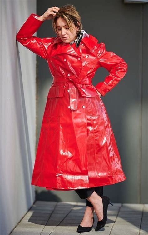 Red Raincoat Rubber Raincoats Rainwear Fashion Black Rain Jacket