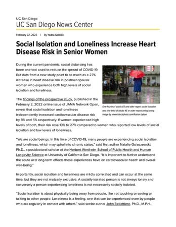 Social Isolation And Loneliness Increase Heart Disease Risk In Senior