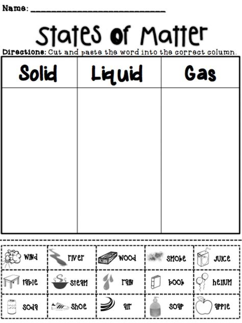 States Of Matter Sorting Worksheet Matter Worksheets States Of