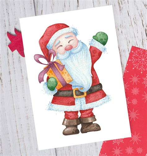 Watercolor Christmas Set Characters Clipart Illustrations Santa Claus