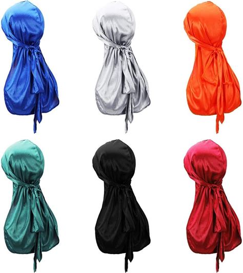 6 Pieces Silk Durags Cap For Men Women Smooth Satin Doo Rag Headwraps