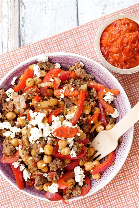 Low Carb Kichererbsen Hackfleisch Pfanne Mit Feta Und Paprika