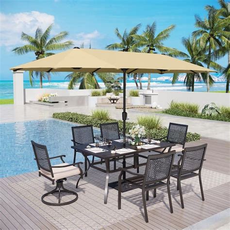 Phi Villa Black Piece Metal Patio Outdoor Dining Set With Beige