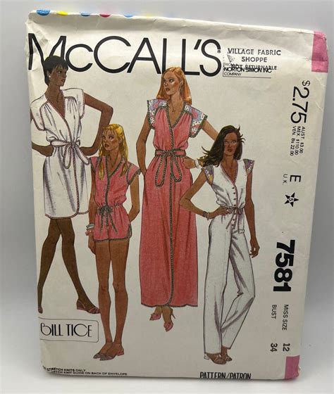 Mccall S Pattern 7581 Bill Tice Misses Cover Up Jumpsuit Size 12 Bust