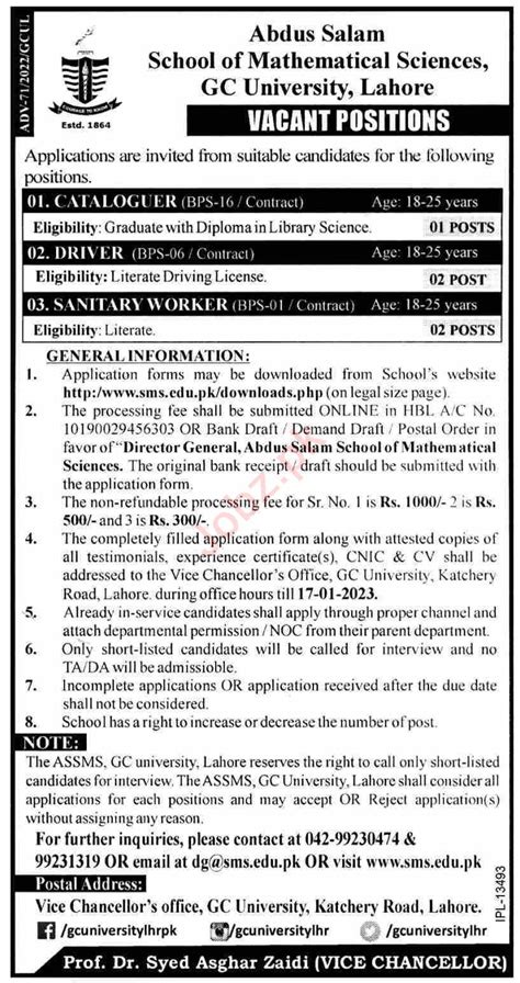 Latest GC University Lahore Job 2022 2024 Job Advertisement Pakistan