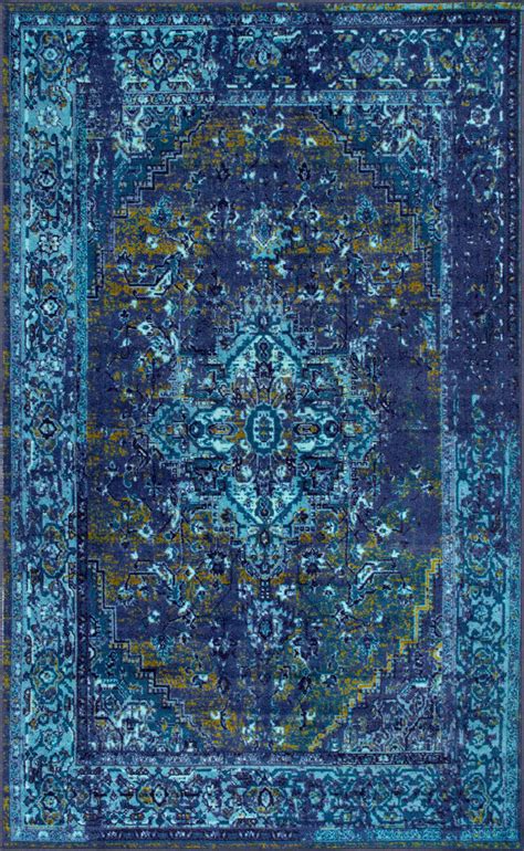 Bungalow Rose Brennen Oriental Power Loom Performance Blue Rug