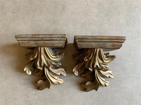 Acanthus Leaf Wall Sconce Shelves Baroque Style Vintage Gold Toned