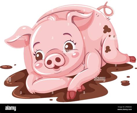 Cute Pig Rolling In The Mud Illustration Stock Vector Image And Art Alamy