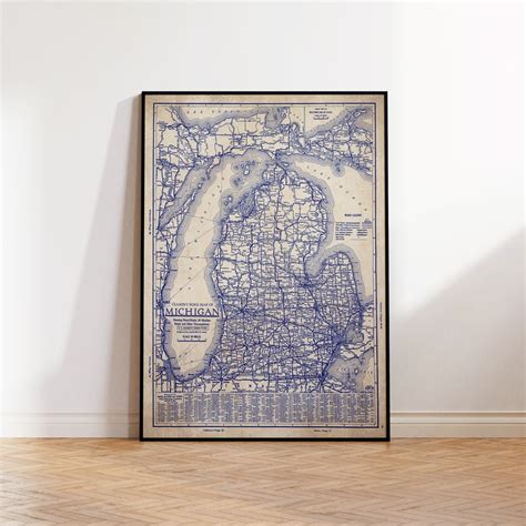 Michigan Map Vintage Michigan Map Michigan Wall Art Vintage Michigan