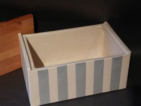 Large Ceramic Bread Bin With Wooden Lid Gray Stripes Decor Bread Bin