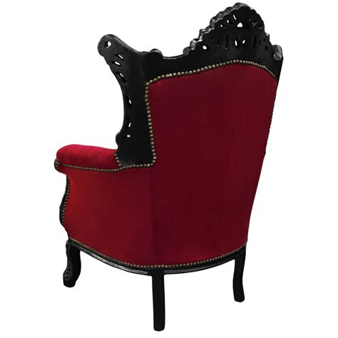 Grand Fauteuil Baroque Rococo Velours Bordeaux Et Bois Noir