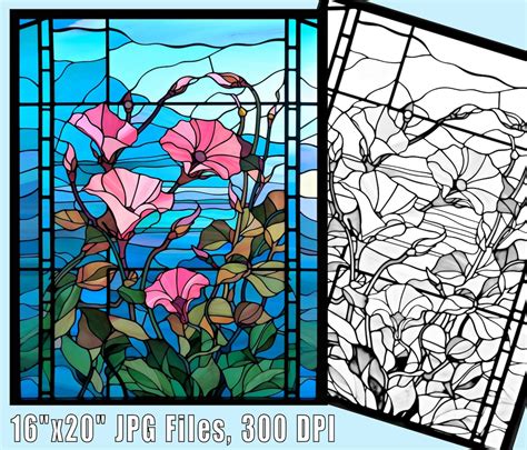 Morning Glory Stained Glass Pattern Print Download Digital Art Floral Wall Art 16x20  Files