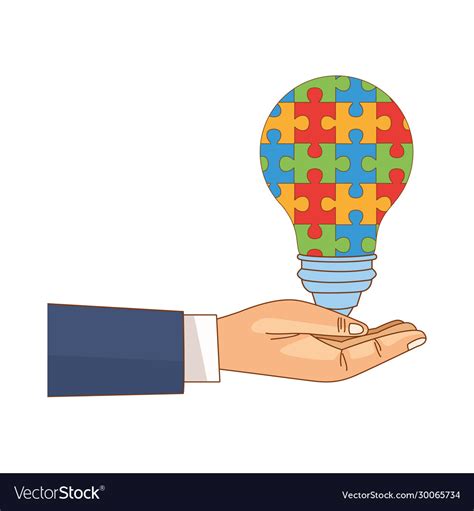 Hand Lifting Bulb With Puzzle Game Pieces Vector Image