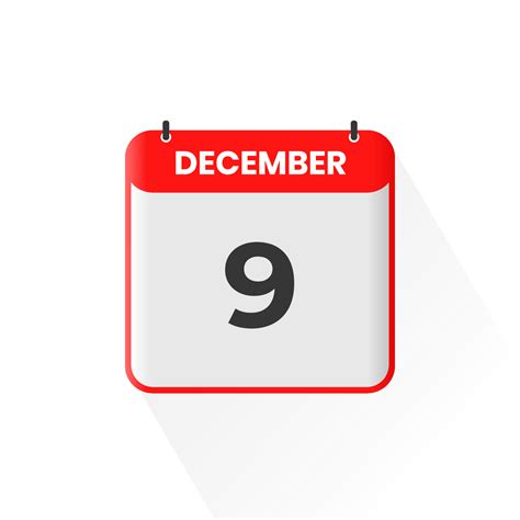 9th December Calendar Icon December 9 Calendar Date Month Icon Vector