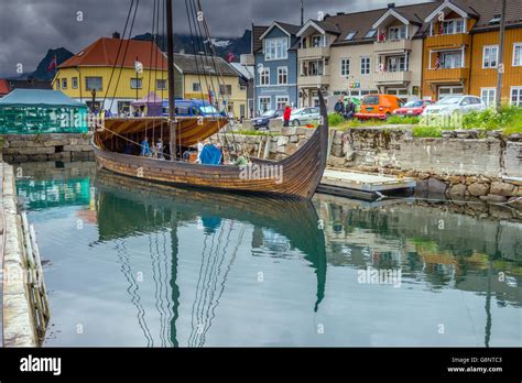 Lofotr (viking long-ship) reconstruction Lofotr Viking Museum, Kabelvag, Lofoten Islands, Norway ...