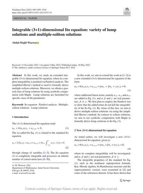 Integrable Dimensional Ito Equation Variety Of Lump Solutions