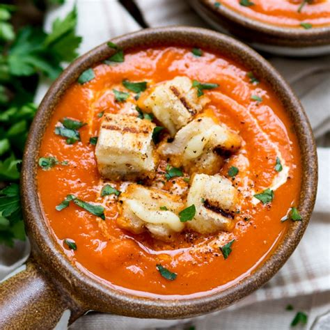 Creamy Tomato Soup With Cheese Toast Croutons Simply Stacie