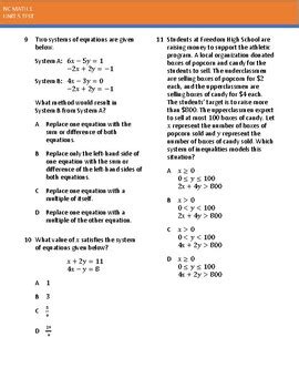 NC Math 1 Unit 5 Test Systems Of Equations And Inequalities TPT