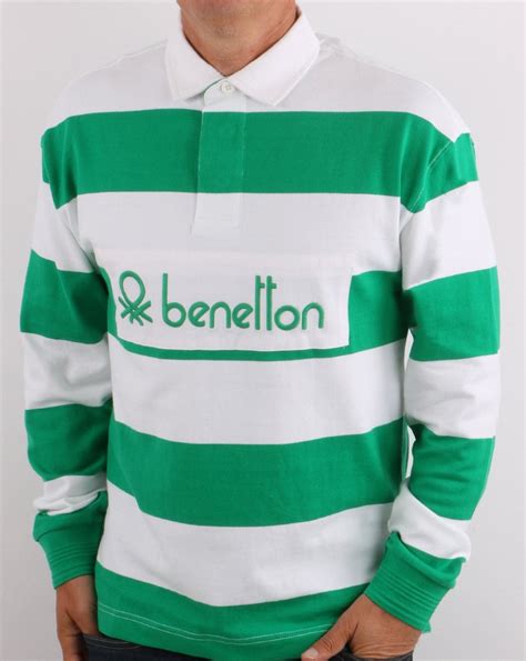 Benetton Striped Rugby Shirt Green White S Casual Classics