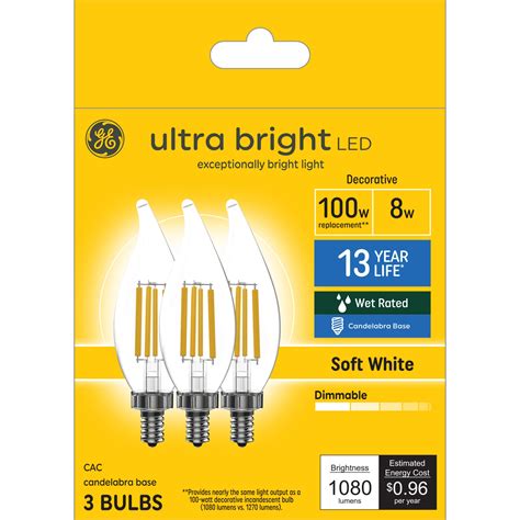 Ge Ultra Bright Led Light Bulbs 100 Watt Soft White Ca12 Small Base