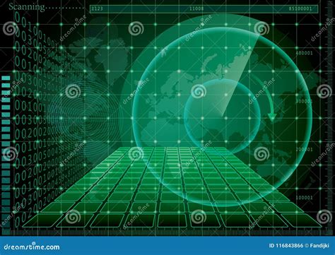 Mappa Verde Di Mondo E Dello Schermo Radar Illustrazione Vettoriale