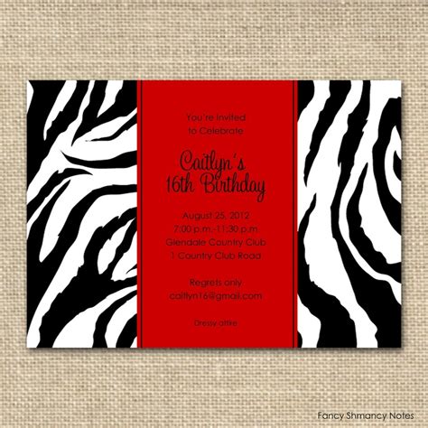 Zebra Print Birthday Invitation Shower Invitation Custom Colors 15