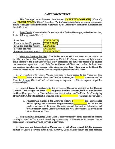 Catering Service Agreement Template