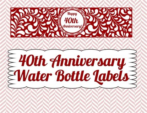 40th Anniversary Water Bottle Labels Instant Download