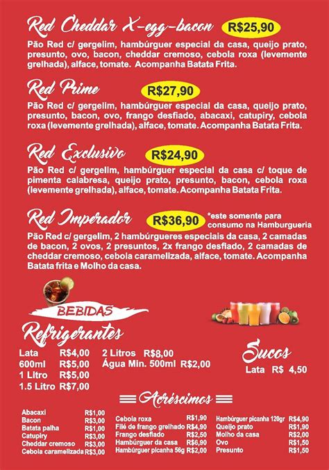 Menu Em Red Bacon Burger Restaurante Belo Horizonte