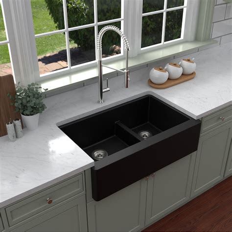 Karran Quartz Farmhouse Apron Front 34 In X 2125 In Black Double