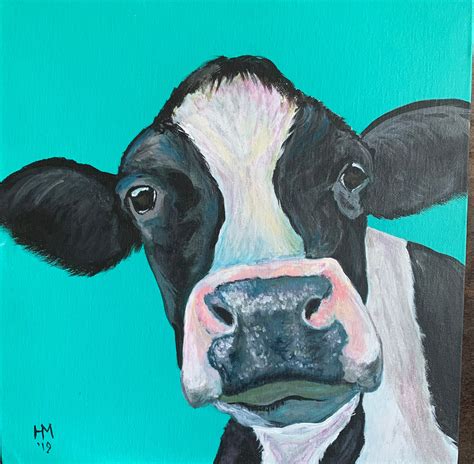 Holstein Friesian Cow Art Picture Print Portrait on Green/turquoise ...