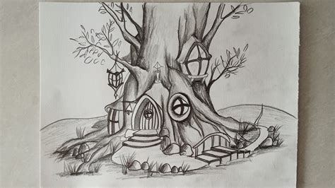 Daily challenge #110/ Fairy tree house drawing - YouTube